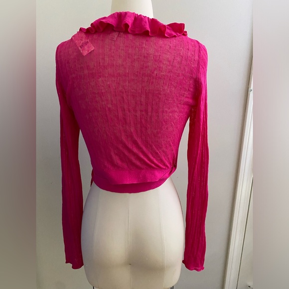 Anthropologie Maeve Linen Ruffled Wrap Cardigan Sweater size M pink new nwt - Picture 7 of 7